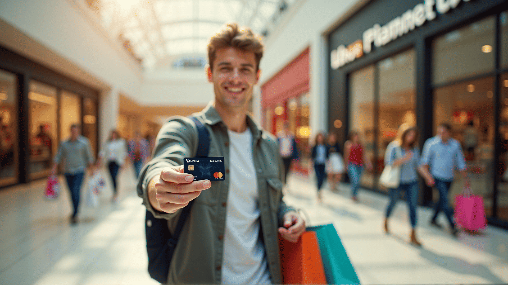 Person holding a Vanilla prepaid card